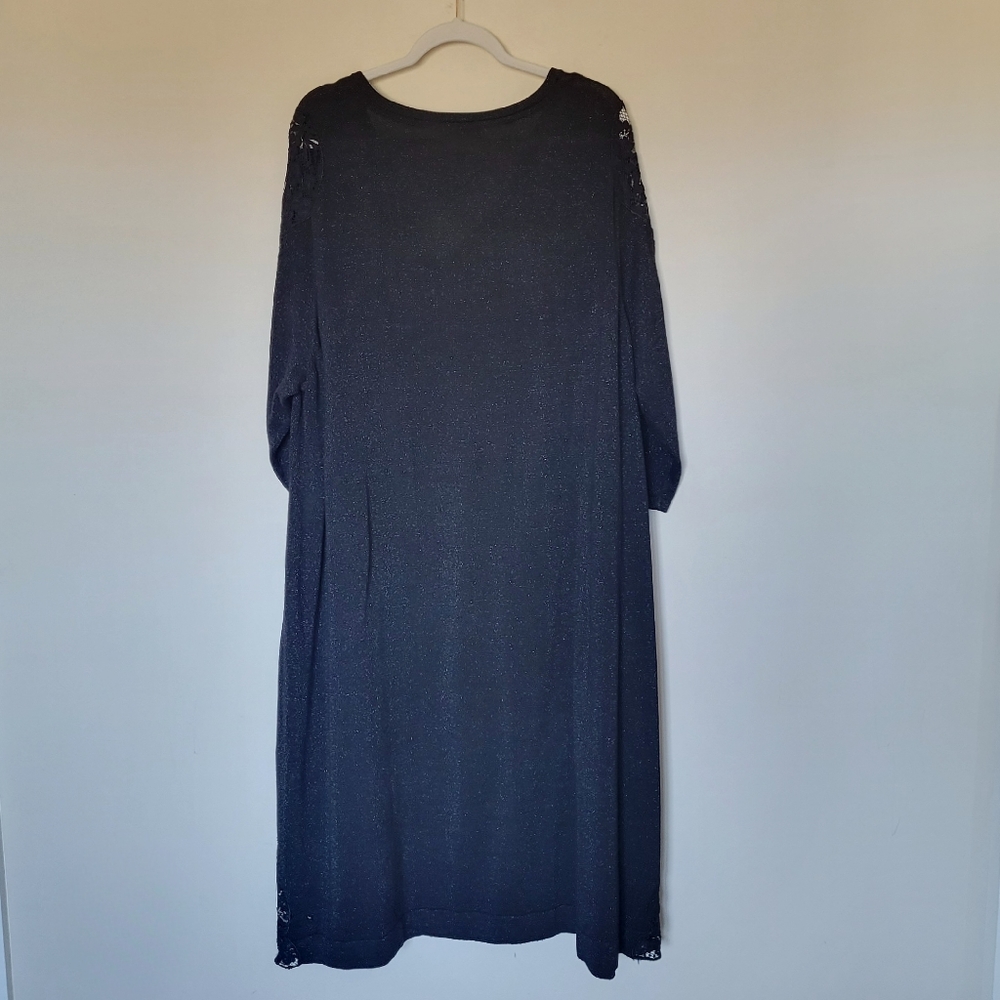 Ulla Popken Metallic Sparkle Empire Knit Lace Sleeve Dress - Picture 5 of 8